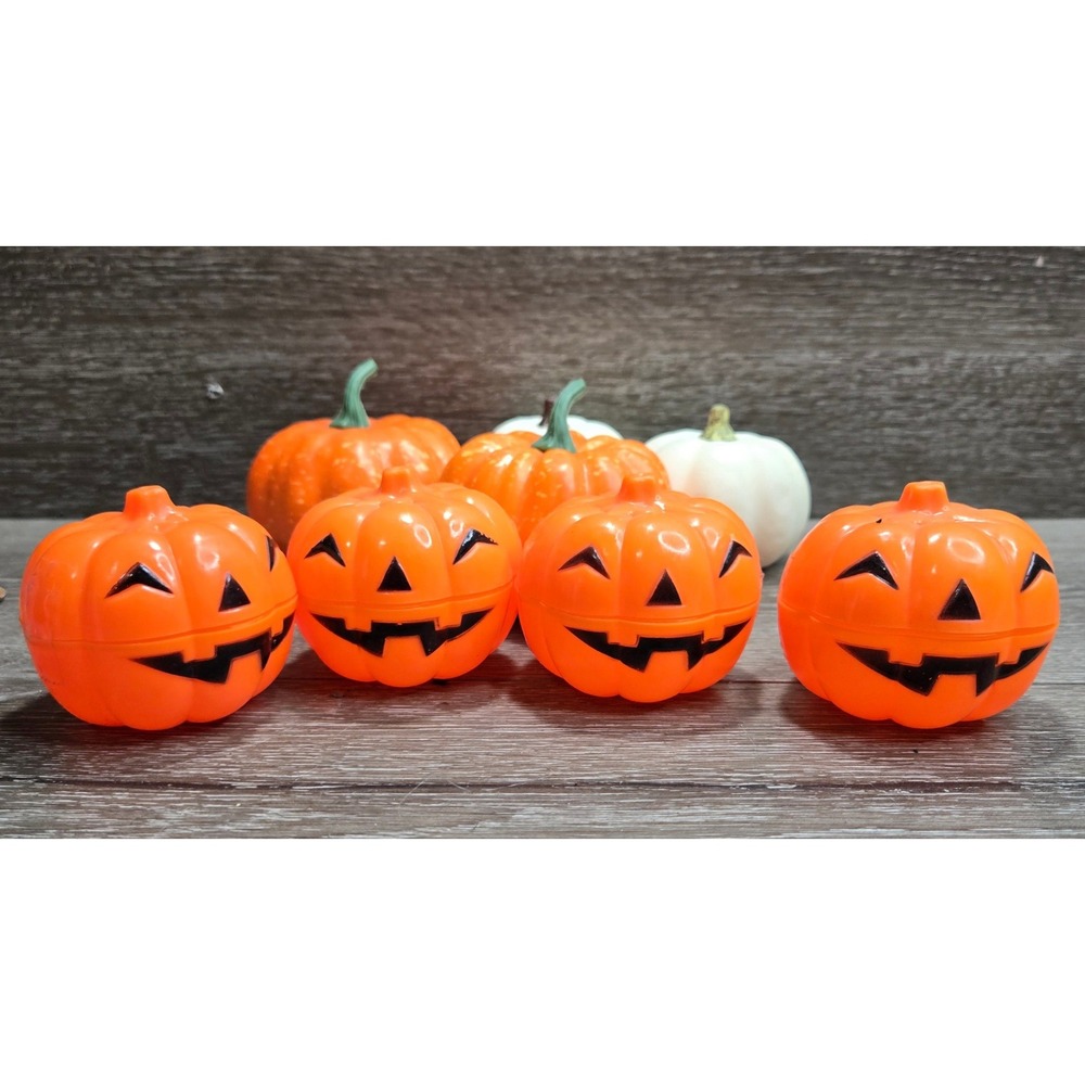Vintage Halloween Jack O Lantern Pumpkin Candy Containers Orange Plastic Lot 9